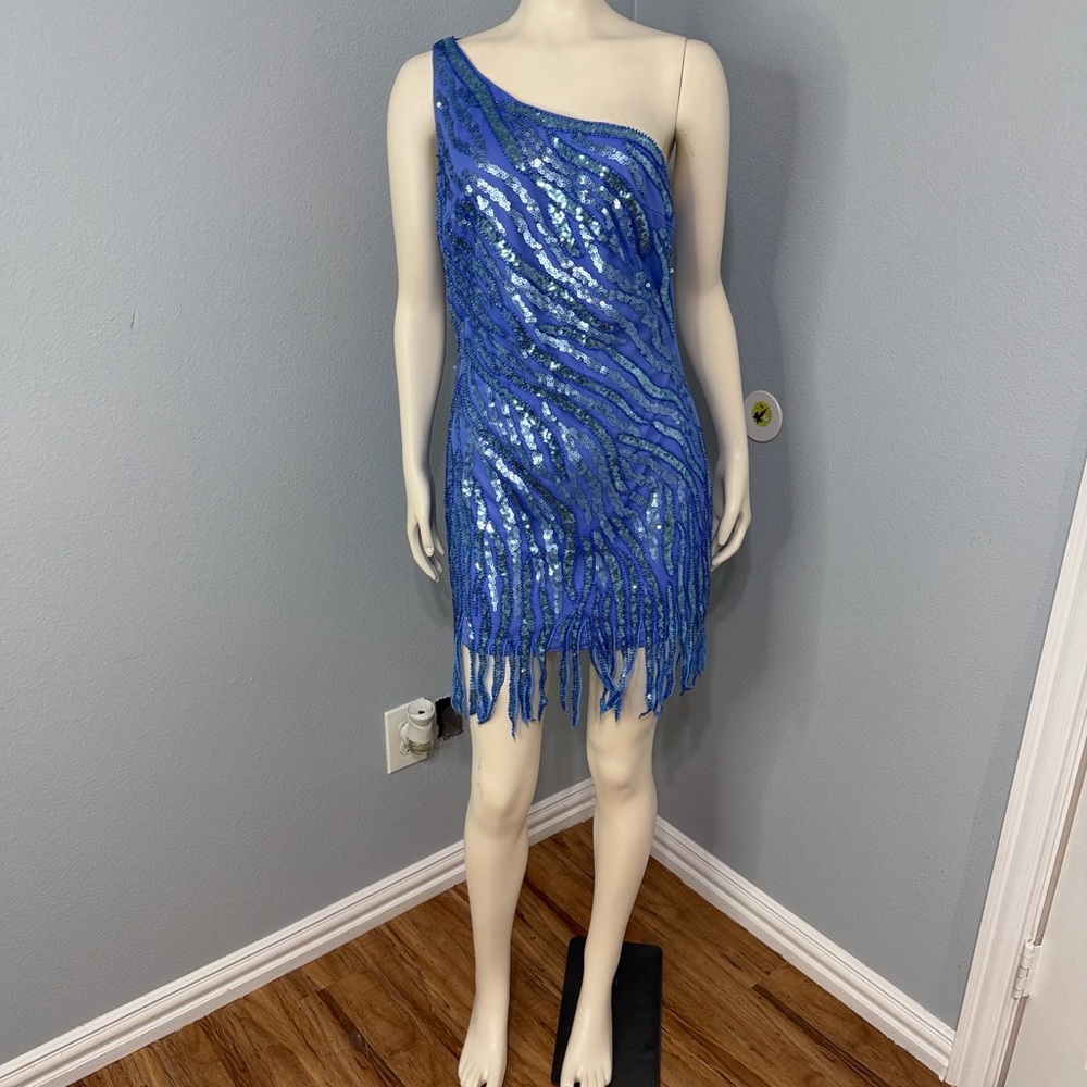 Blue Sequin One-Shoulder Dress